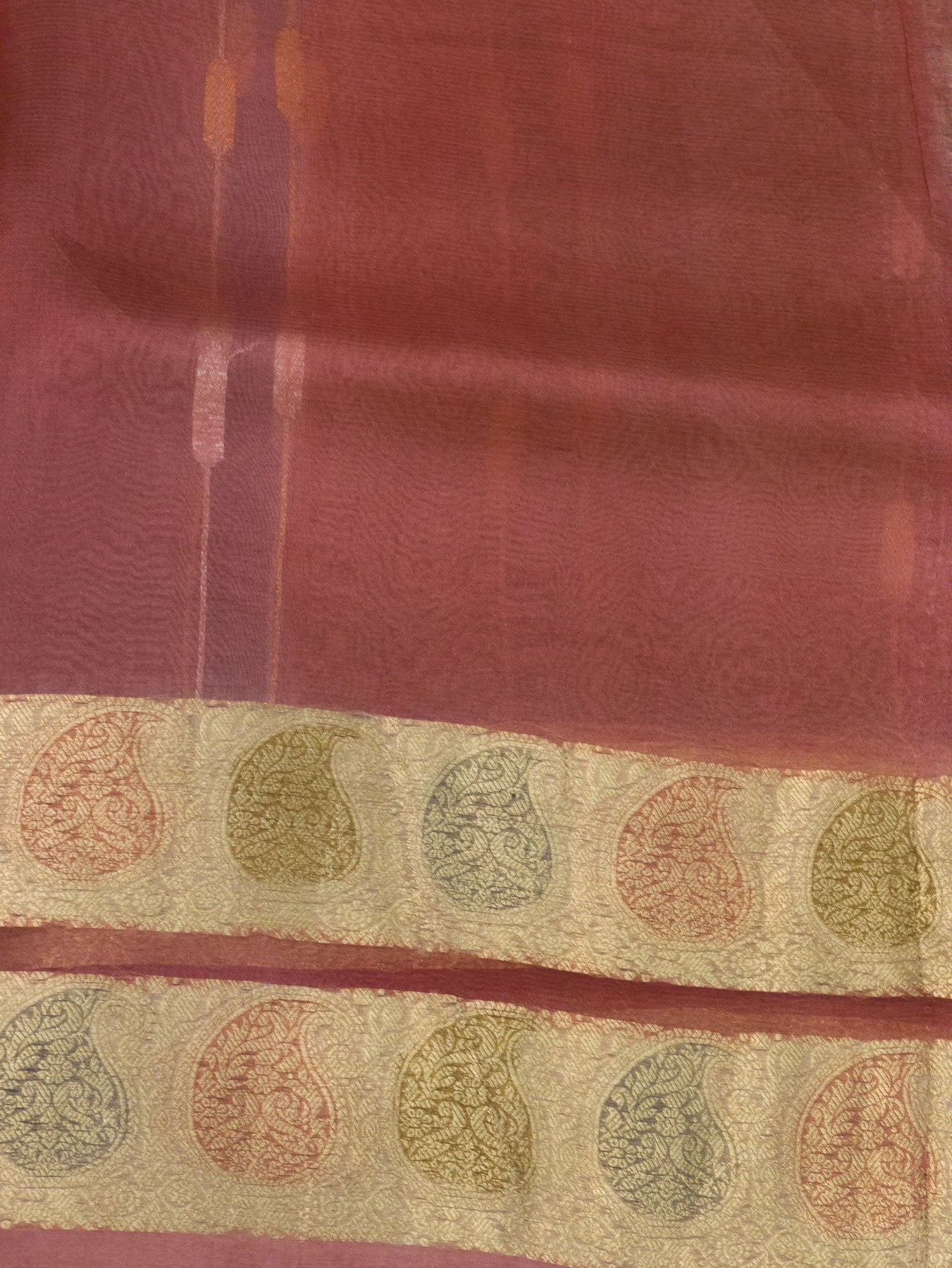 Multicolor Pink Pure Kora Organza Silk Saree Zari Silver and Gold with Hand Brush Work