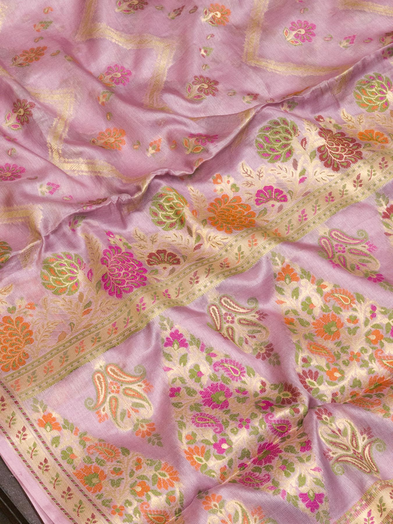 Mauve Pure Tussar Silk Saree Zari Tilfi Meenakari