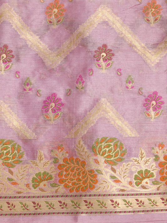 Pure Tussar Silk Golden Banarasi Mauve Saree Zari Tilfi Meenakari - close-up of fabric detail - ZARISPIRE