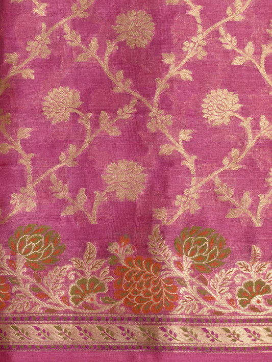 Pure Tussar Silk Pink Banarasi Beautifully crafted with intricate Zari Tilfi Meenakari weaving across the - ZARISPIRE