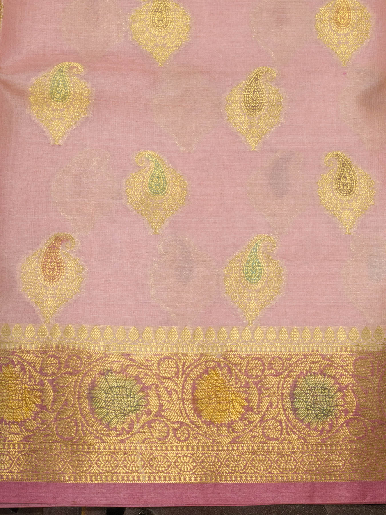 Baby Pink Pure Tussar Silk Saree Zari Tilfi Meenakari Hand Brush