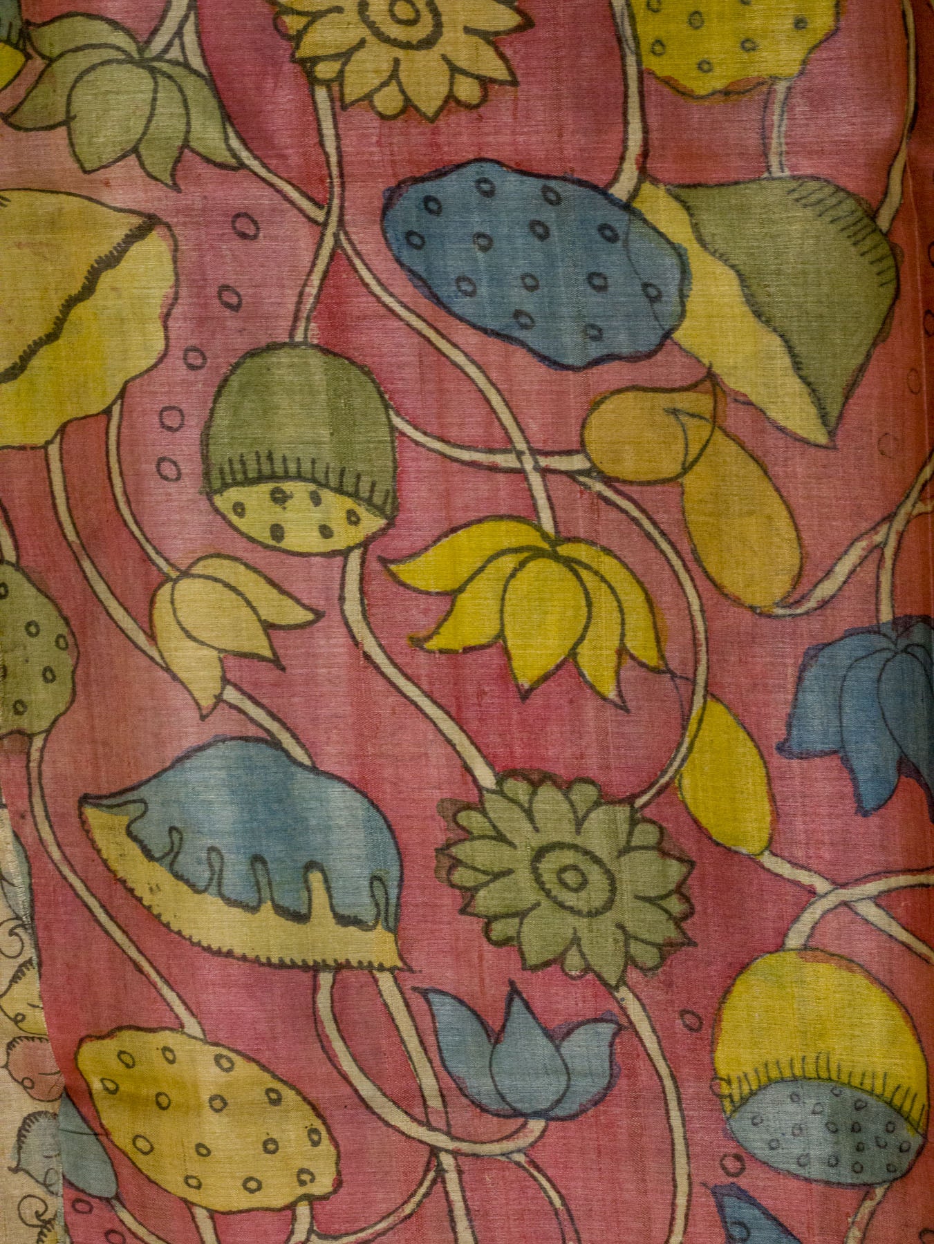 Multicolor Pure Tussar Silk Saree with Hand Pen Kalamkari Work