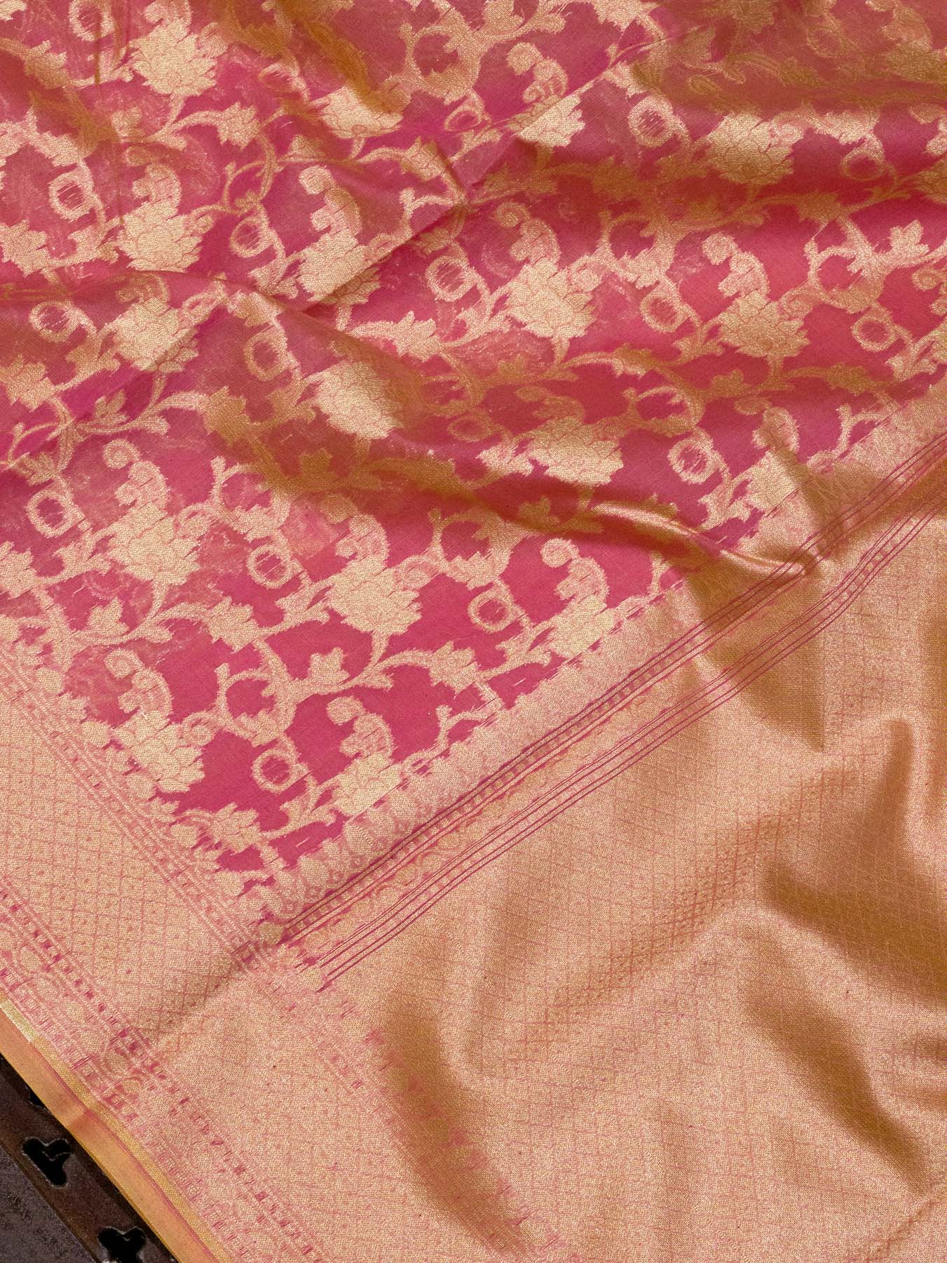 Light Pink Cotton Viscose Jamdani Khaddi Saree with Silver & Gold Zari Jaal