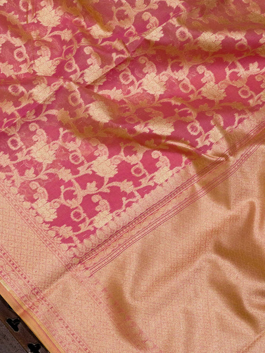 Light Pink Cotton Viscose Jamdani Khaddi Saree with Silver & Gold Zari Jaal