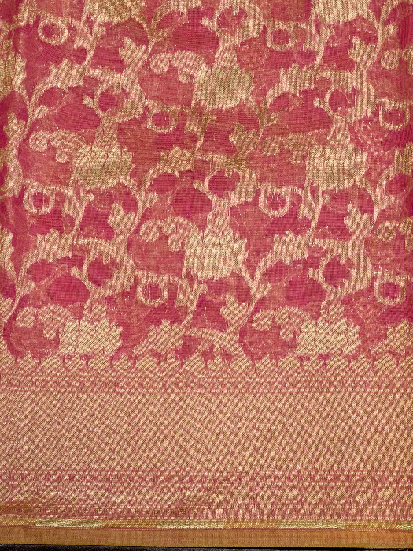 Light Pink Cotton Viscose Jamdani Khaddi Saree with Silver & Gold Zari Jaal