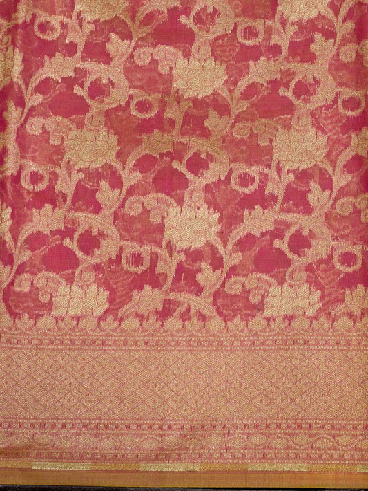 Light Pink Cotton Viscose Jamdani Khaddi Saree with Silver & Gold Zari Jaal