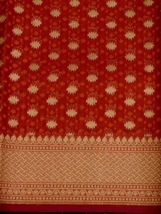 Sindoor Red Cotton Viscose Jamdani Khaddi Saree with Silver & Gold Zari Jaal