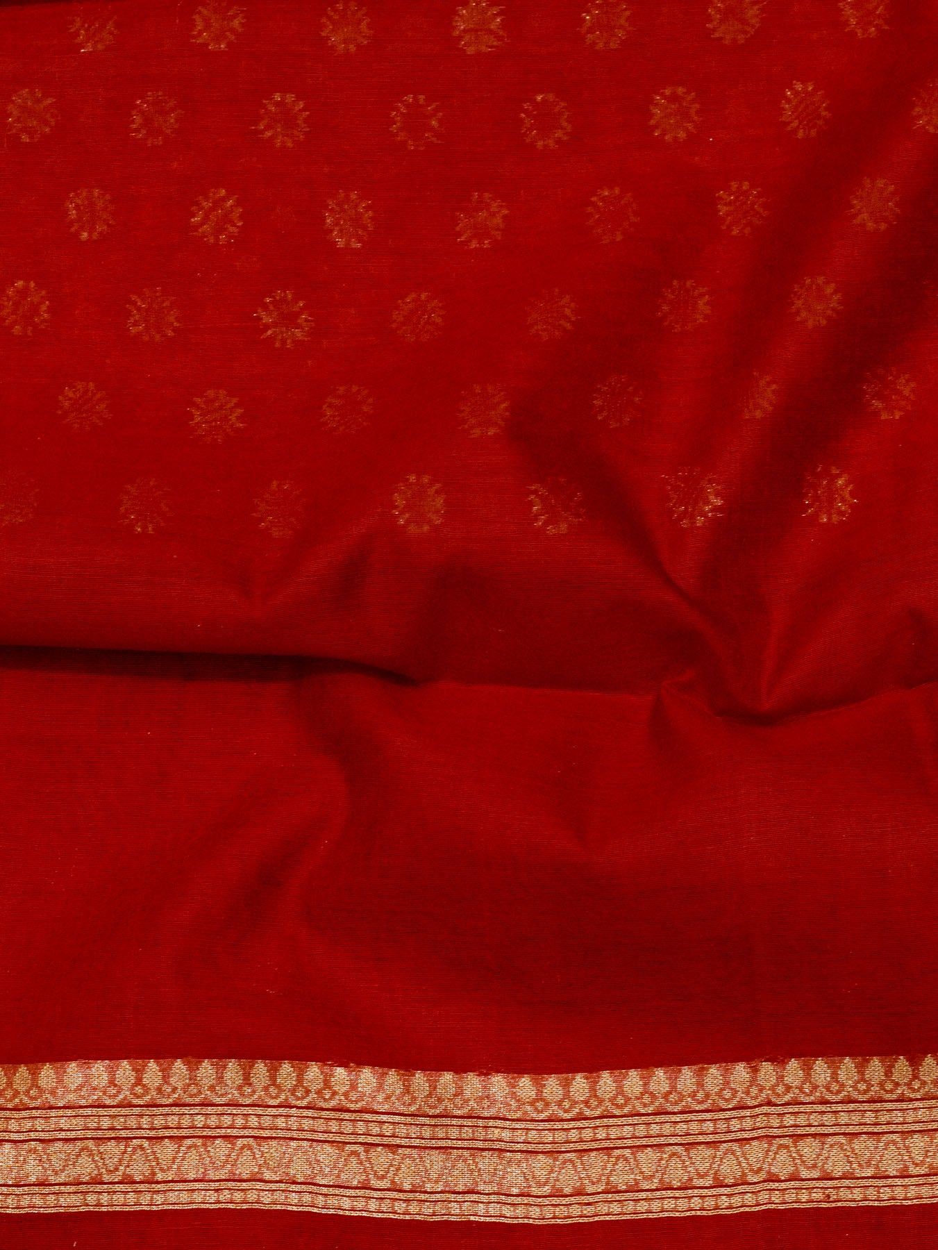 Sindoor Red Cotton Viscose Jamdani Khaddi Saree with Silver & Gold Zari Jaal