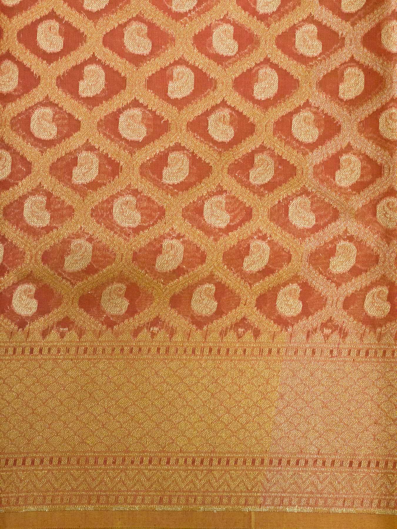 Peach Pink Cotton Viscose Jamdani Khaddi Saree with Silver & Gold Zari Jaal