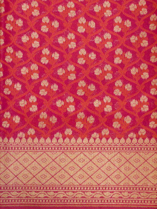 Rani Pink Cotton Viscose Jamdani Khaddi Saree with Silver & Gold Zari Jaal