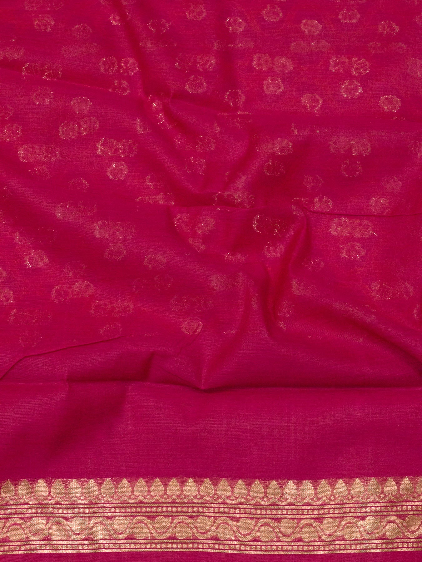 Rani Pink Cotton Viscose Jamdani Khaddi Saree with Silver & Gold Zari Jaal