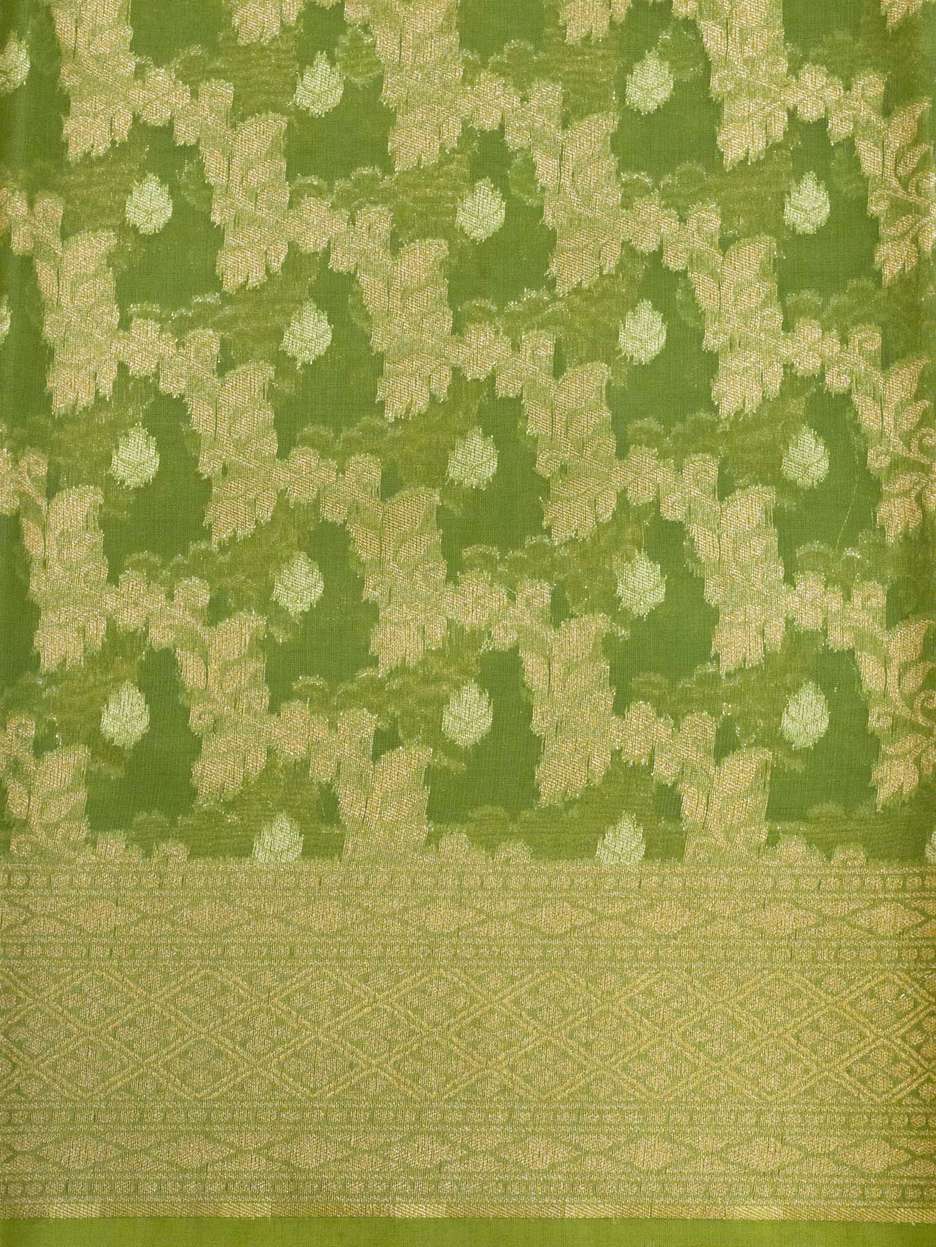 Sea Green Cotton Viscose Jamdani Khaddi Saree with Silver & Gold Zari Jaal