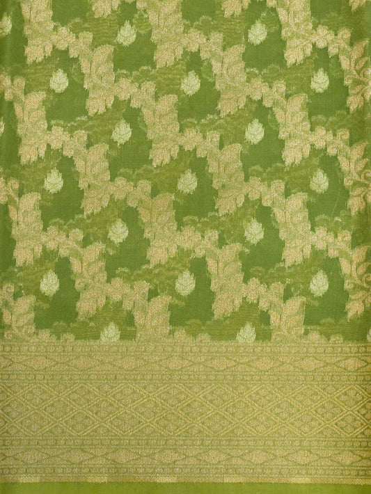 Sea Green Cotton Viscose Jamdani Khaddi Saree with Silver & Gold Zari Jaal