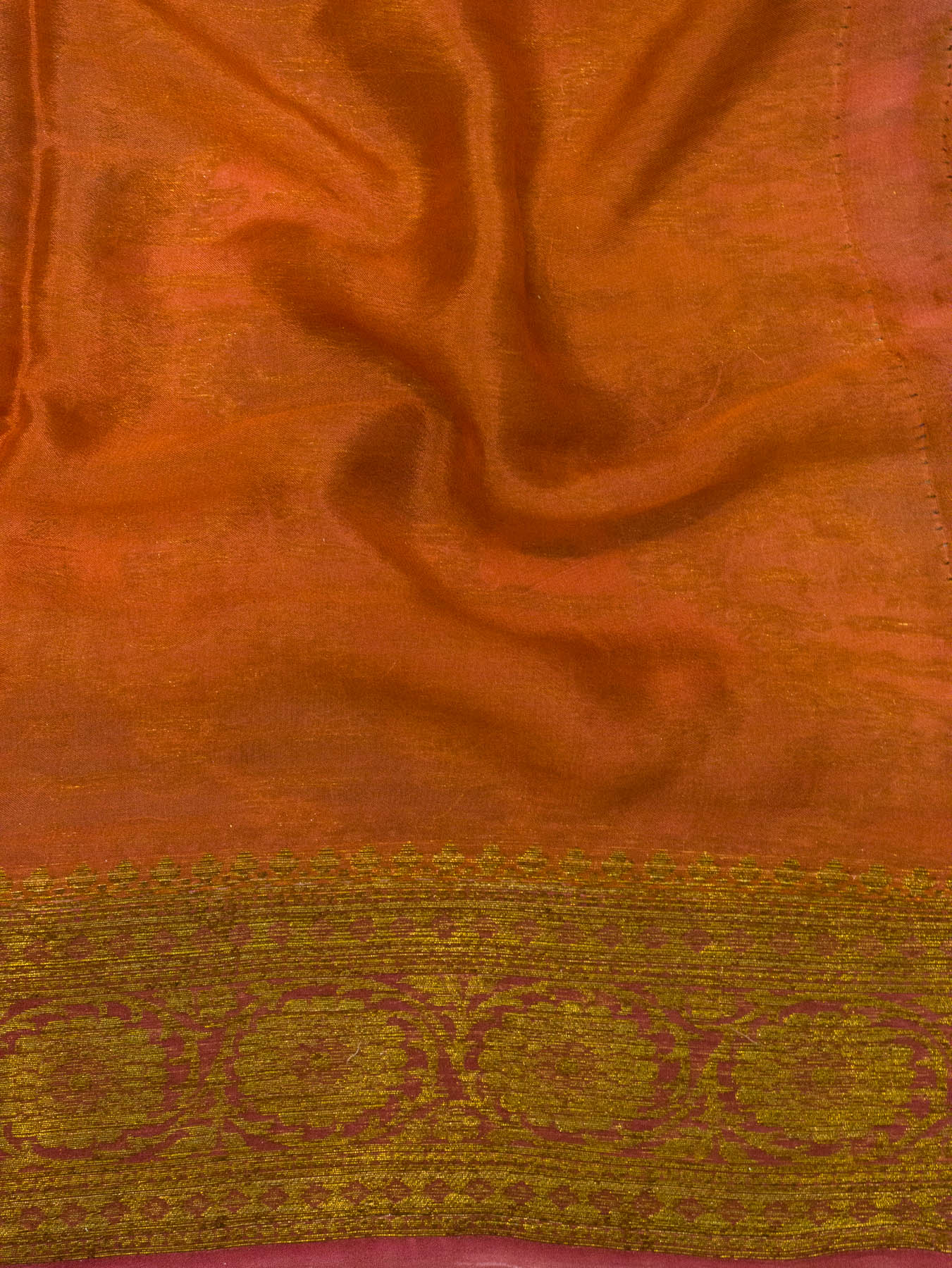 Multicolor Peach Pure Georgette Silk Saree with Hand Brush Work & Antique Zari Weaving