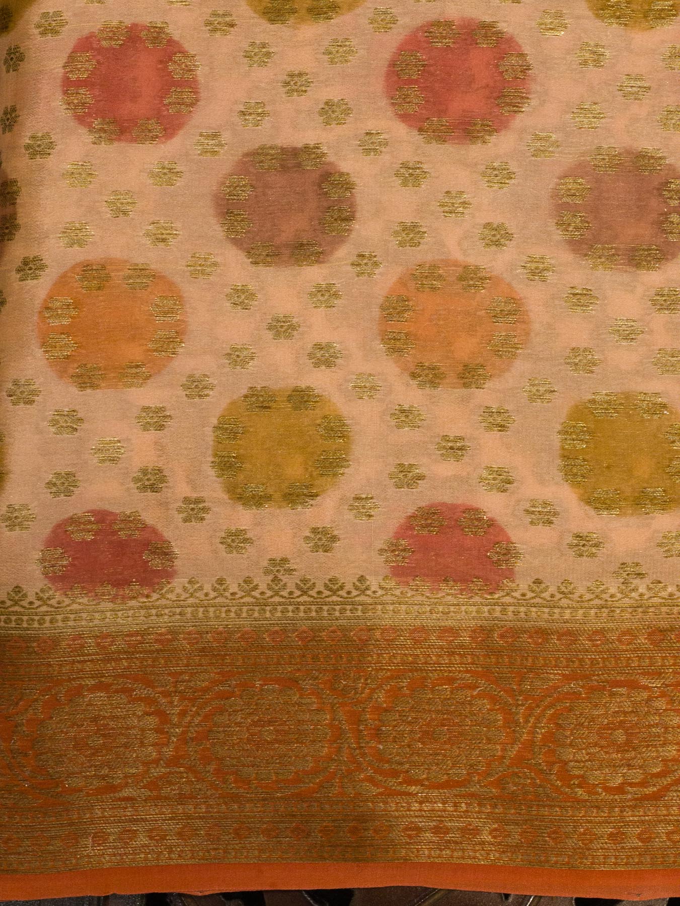 Multicolor Pink Pure Georgette Silk Saree with Hand Brush Work & Antique Zari Weaving
