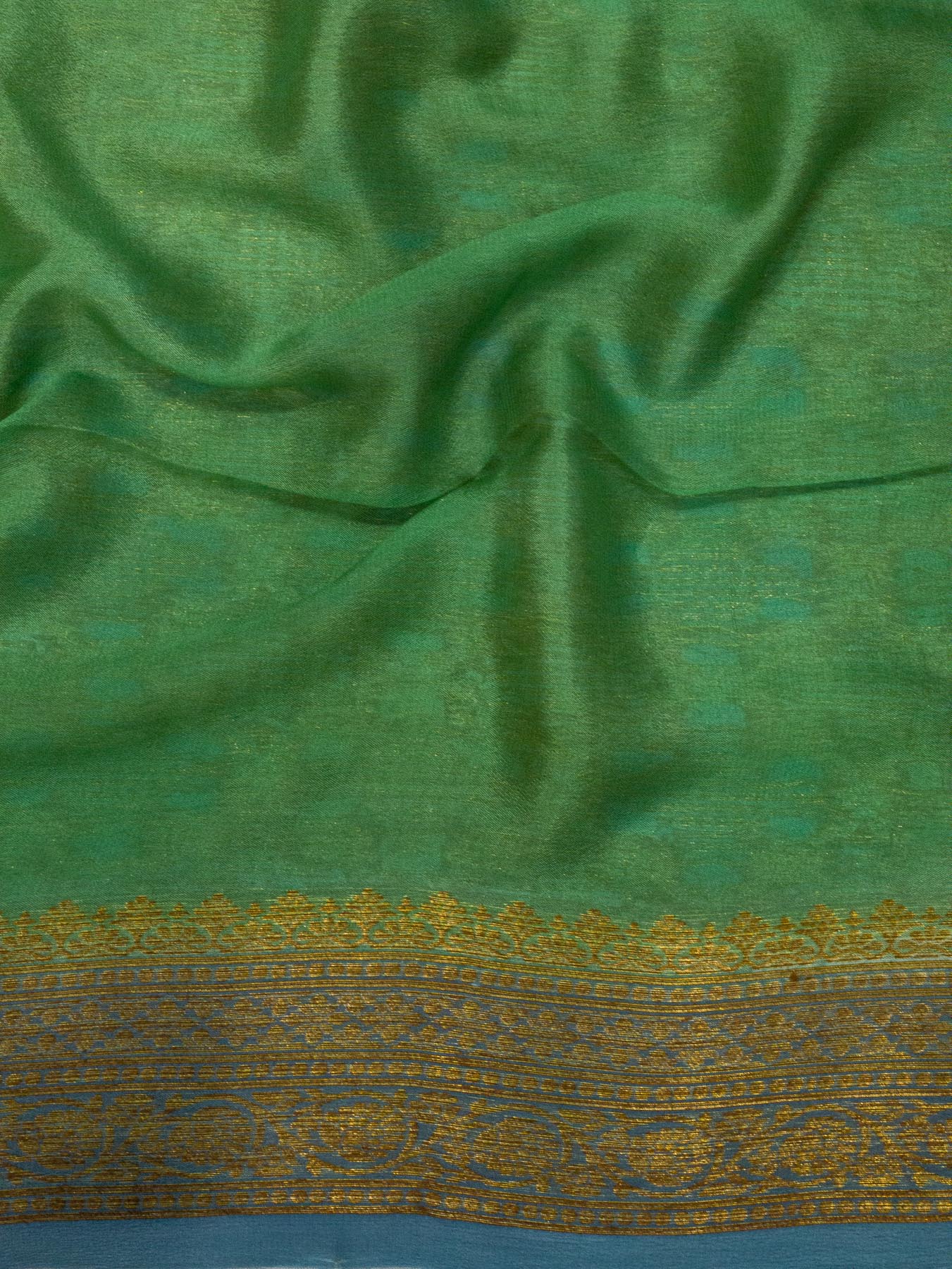 Multicolor Turquoise Pure Georgette Silk Saree with Hand Brush Work & Antique Zari Weaving