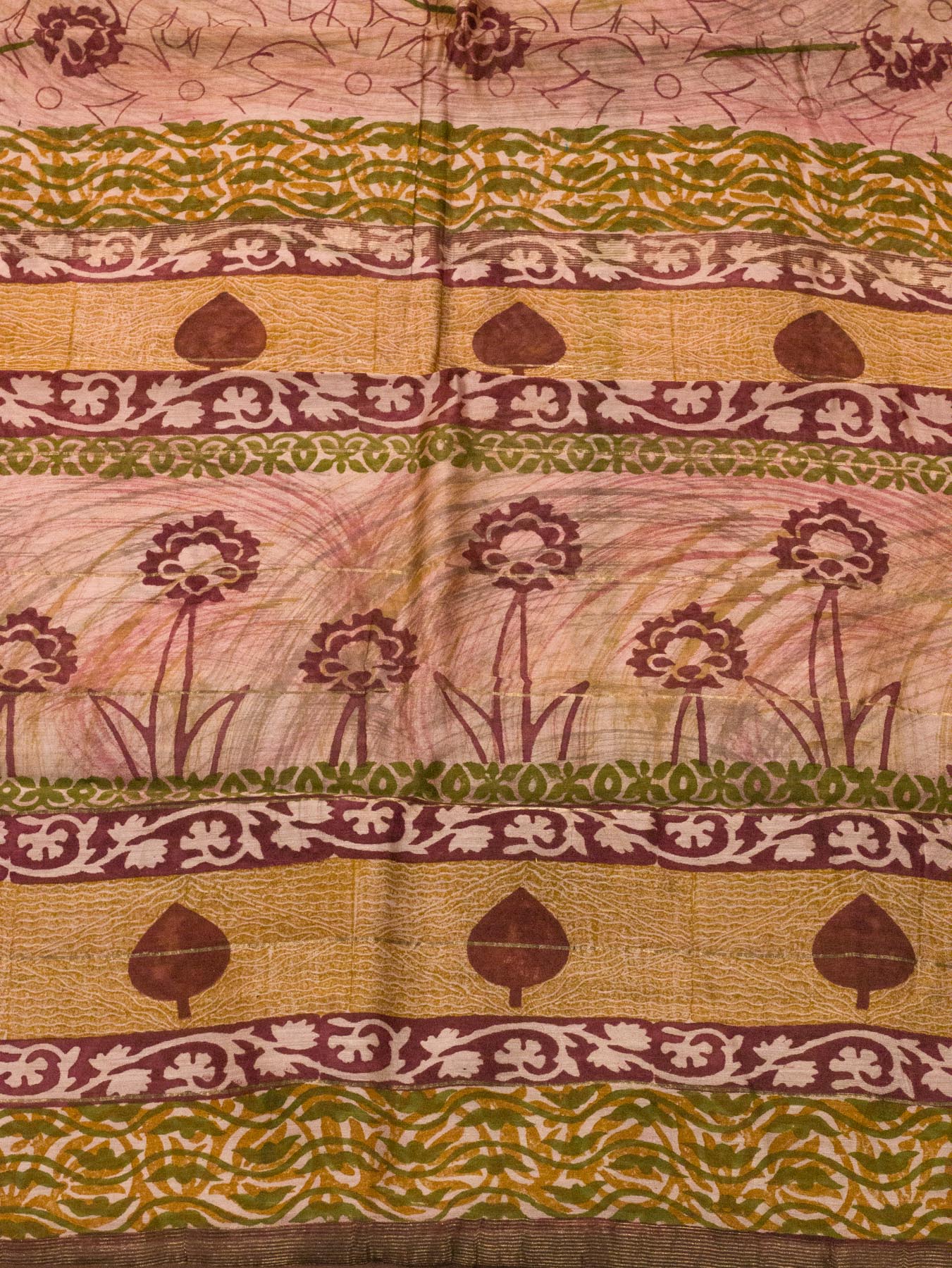 Peach Pure Silk Cotton Chanderi Maheshwari Banarasi Block Print Saree Designer Zari Border