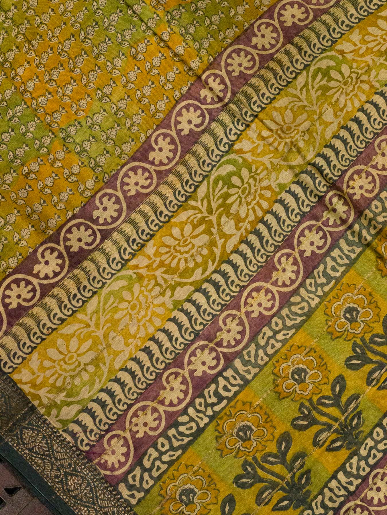 Green Pure Silk Cotton Chanderi Maheshwari Banarasi Block Print Saree Designer Zari Border