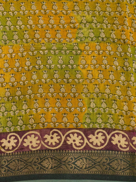 Green Pure Silk Cotton Chanderi Maheshwari Banarasi Block Print Saree Designer Zari Border