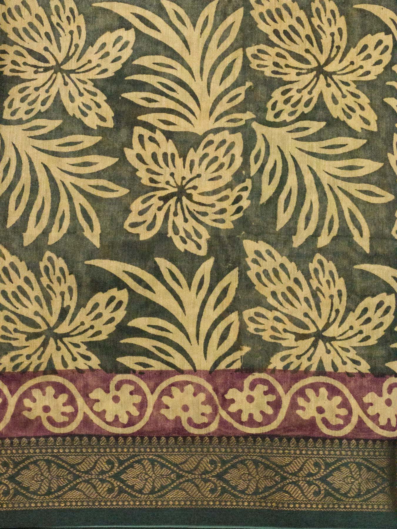 Green Pure Silk Cotton Chanderi Maheshwari Banarasi Block Print Saree Designer Zari Border