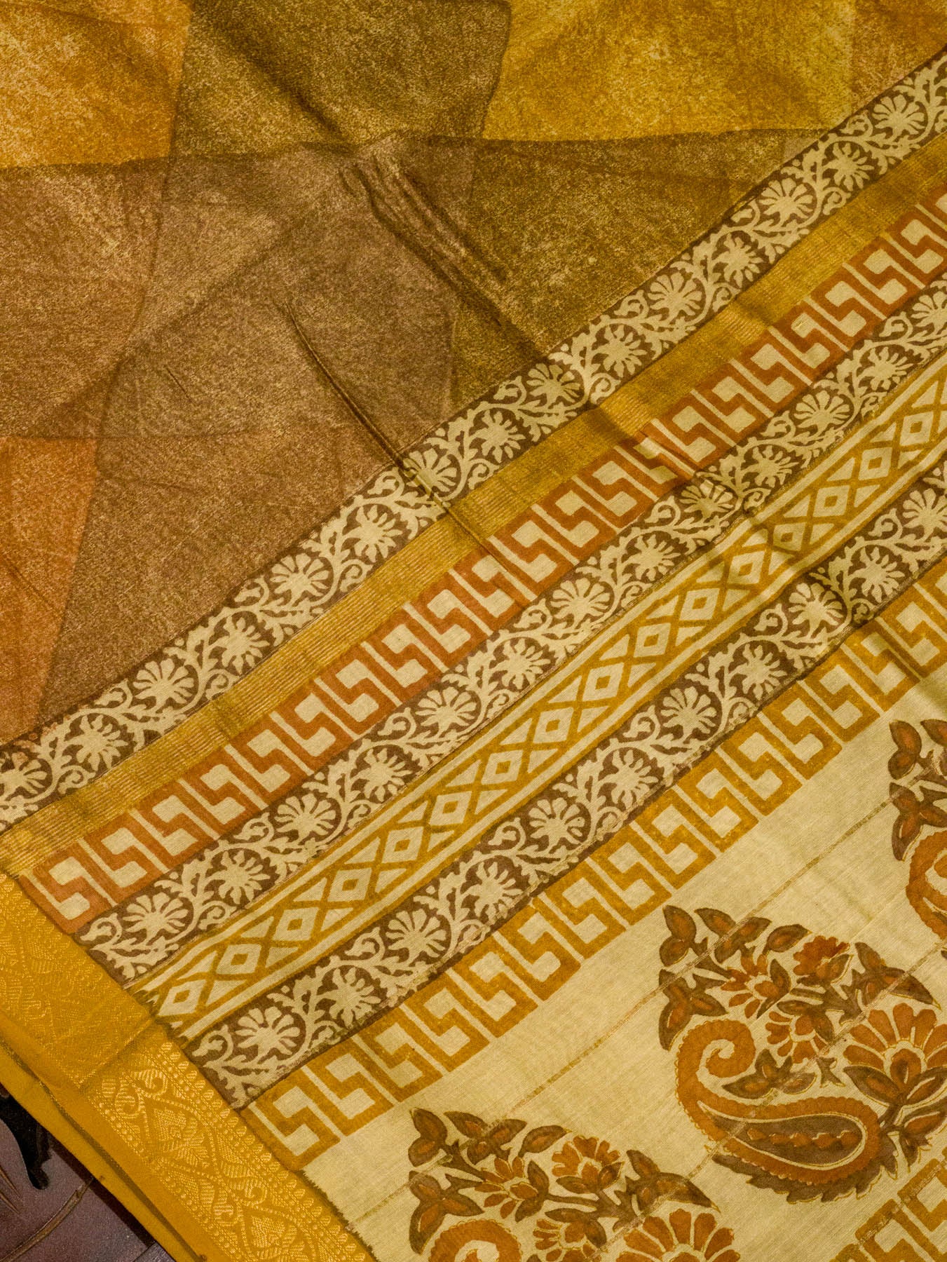 Honey Mustard Pure Silk Cotton Chanderi Maheshwari Banarasi Block Print Saree Designer Zari Border
