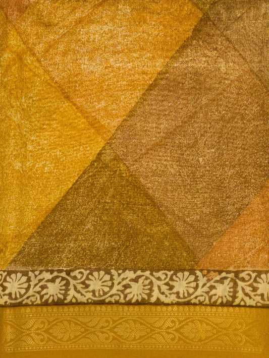 Honey Mustard Pure Silk Cotton Chanderi Maheshwari Banarasi Block Print Saree Designer Zari Border