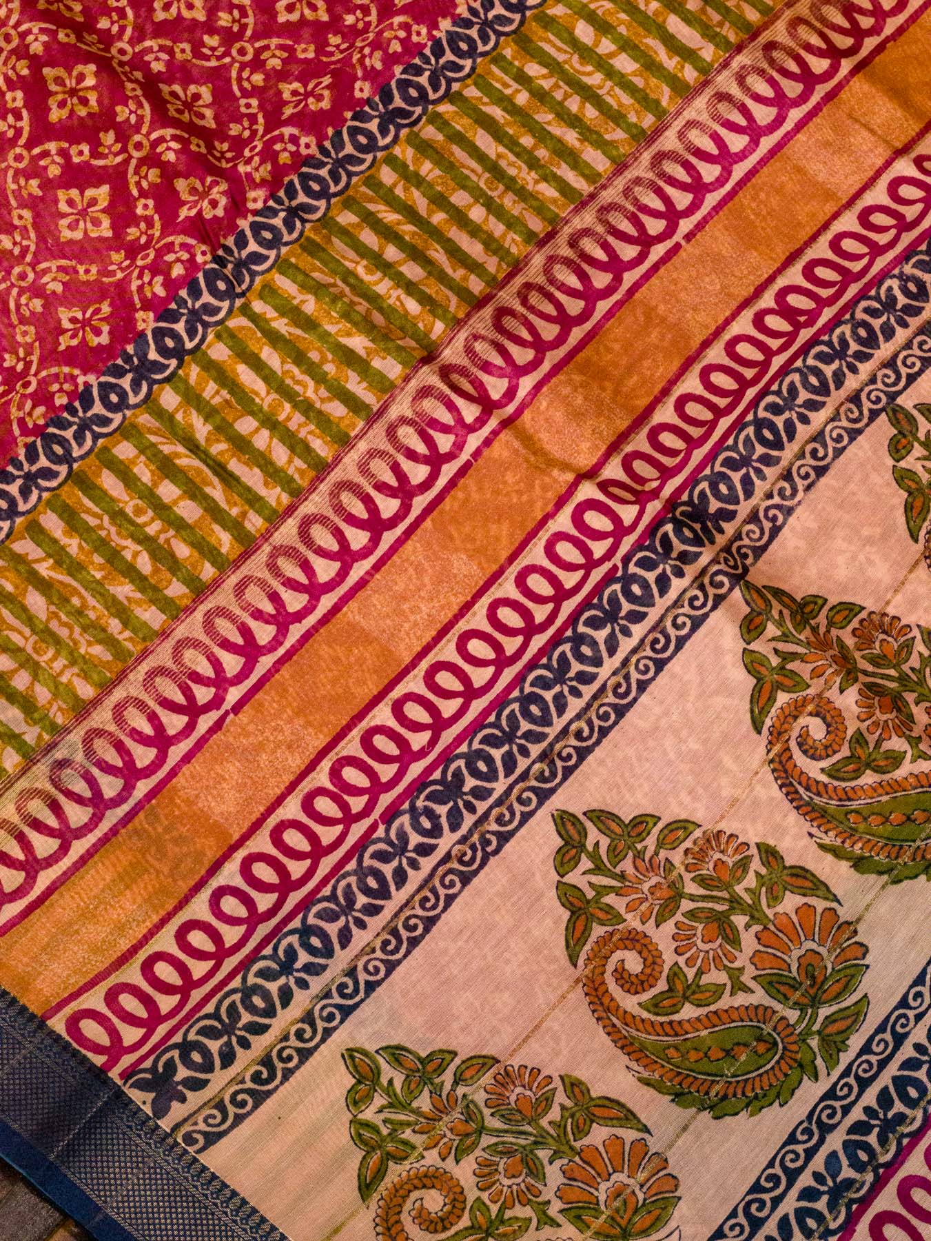 Deep Rose Pink Pure Silk Cotton Chanderi Maheshwari Banarasi Block Print Saree Designer Zari Border