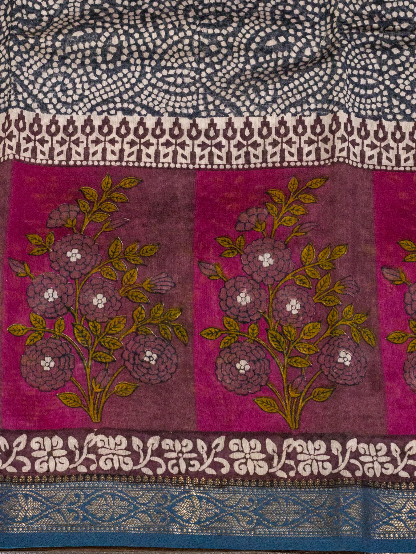 Magenta Pink Pure Silk Cotton Chanderi Maheshwari Banarasi Block Print Saree Designer Zari Border
