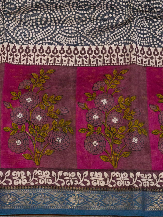 Magenta Pink Pure Silk Cotton Chanderi Maheshwari Banarasi Block Print Saree Designer Zari Border