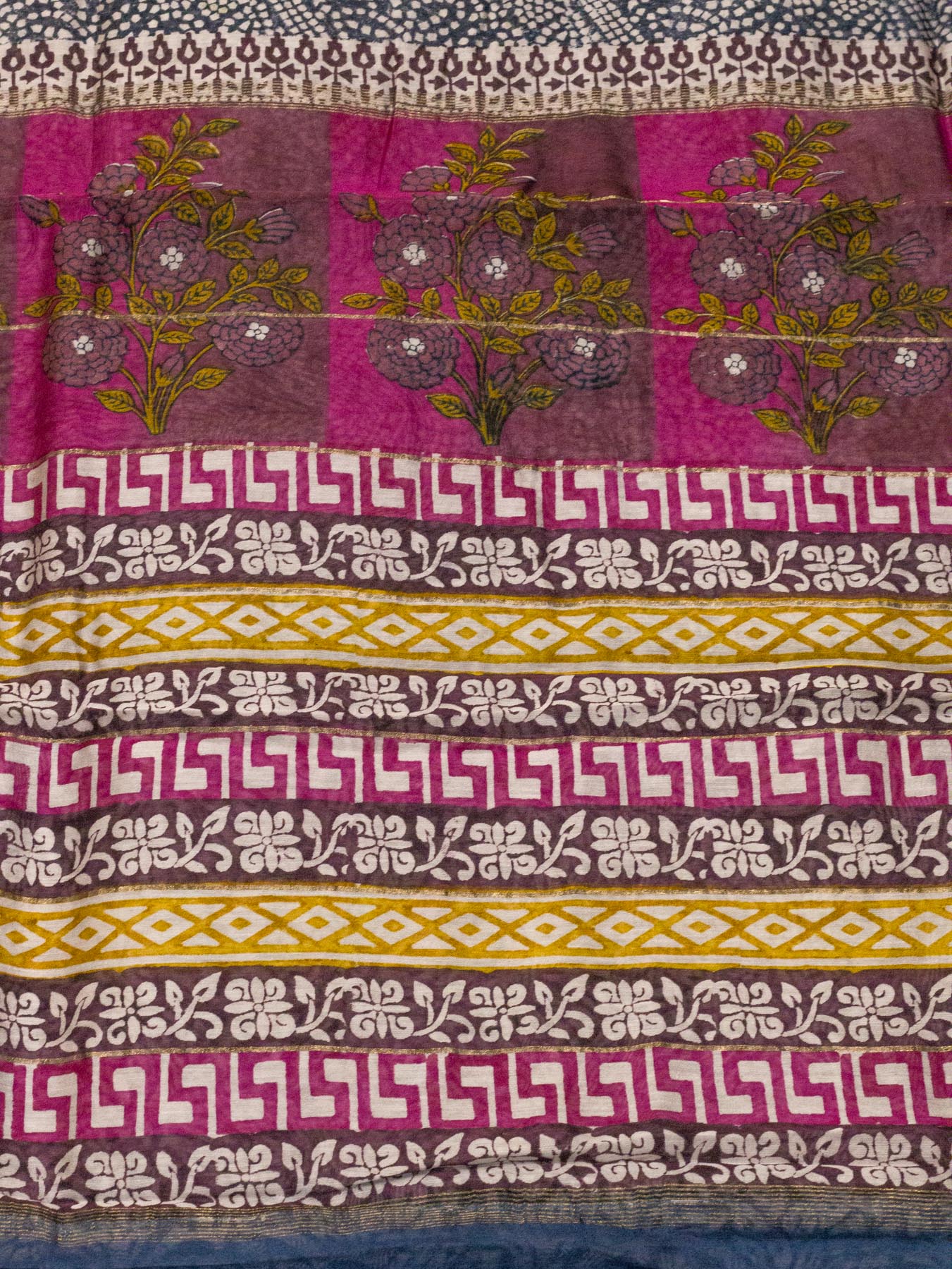Magenta Pink Pure Silk Cotton Chanderi Maheshwari Banarasi Block Print Saree Designer Zari Border
