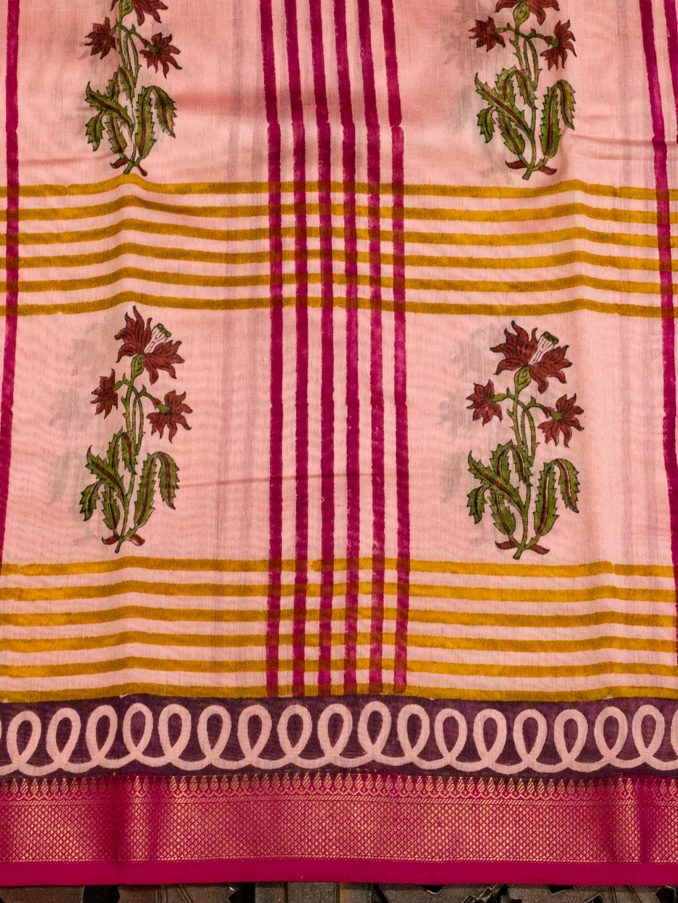 Pink Pure Silk Cotton Chanderi Maheshwari Banarasi Block Print Saree Designer Zari Border