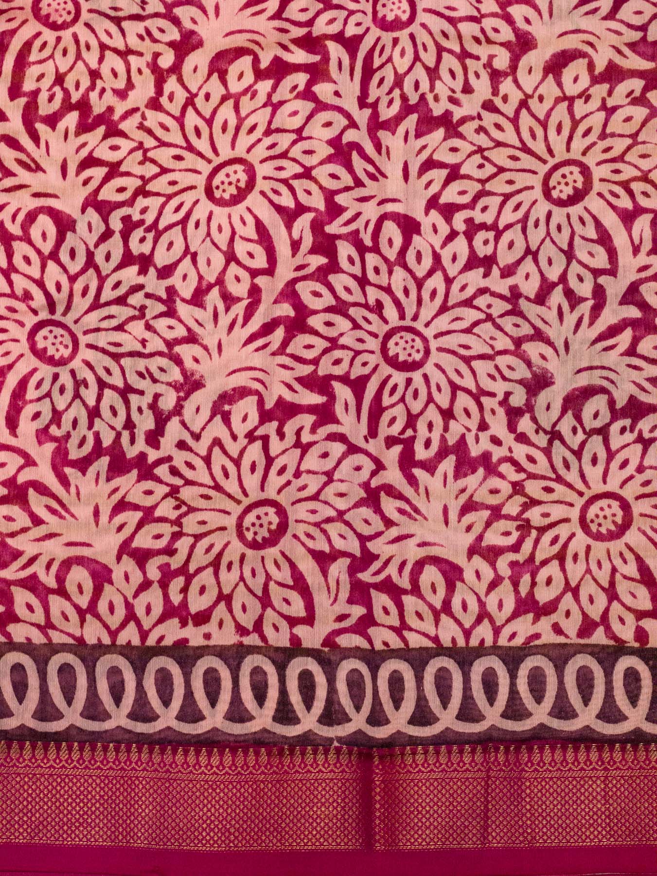 Pink Pure Silk Cotton Chanderi Maheshwari Banarasi Block Print Saree Designer Zari Border