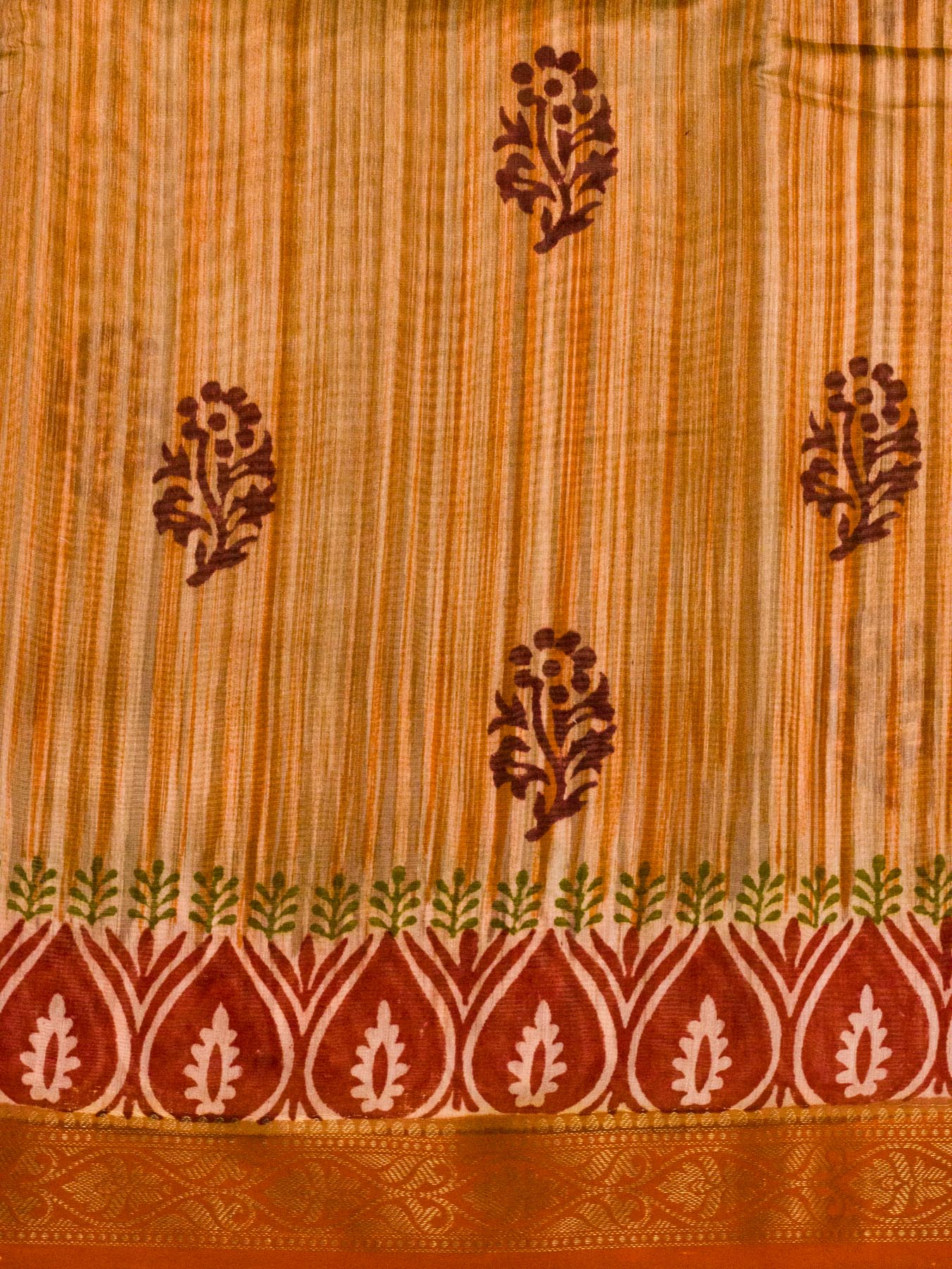 Orange Pure Silk Cotton Chanderi Maheshwari Banarasi Block Print Saree Designer Zari Border