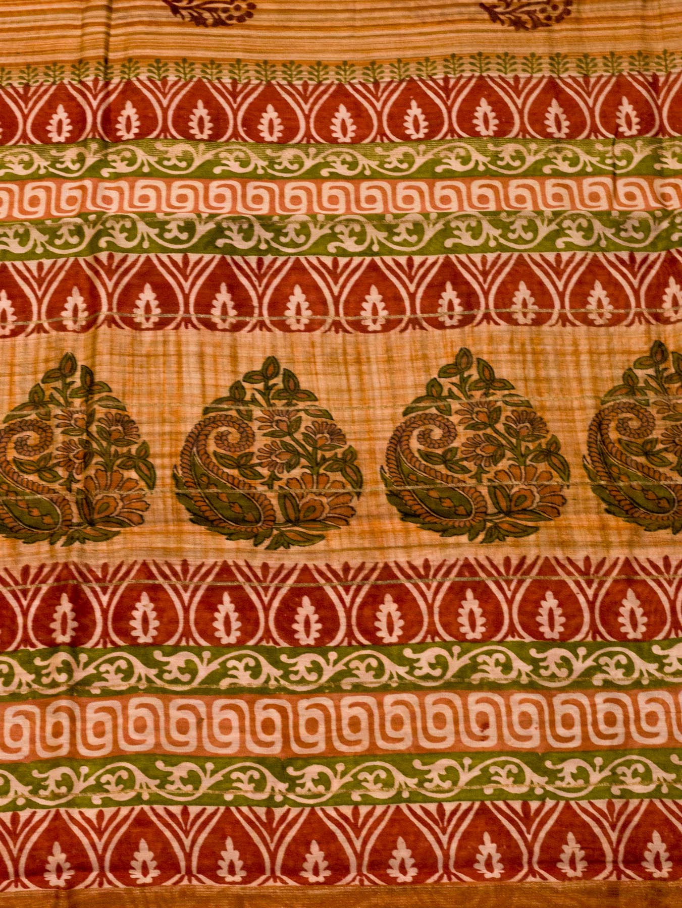 Orange Pure Silk Cotton Chanderi Maheshwari Banarasi Block Print Saree Designer Zari Border