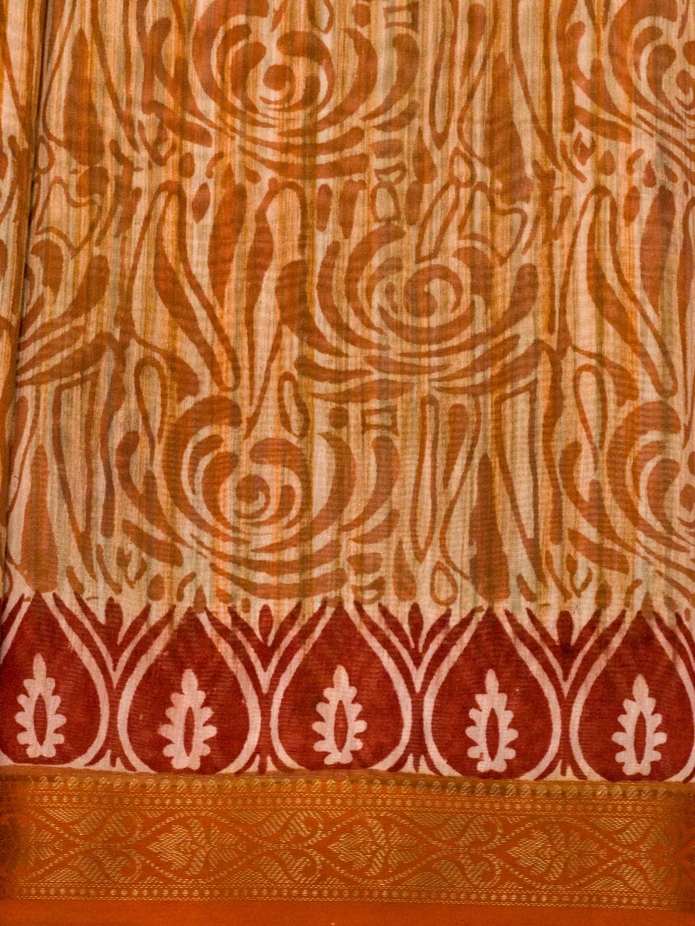 Orange Pure Silk Cotton Chanderi Maheshwari Banarasi Block Print Saree Designer Zari Border