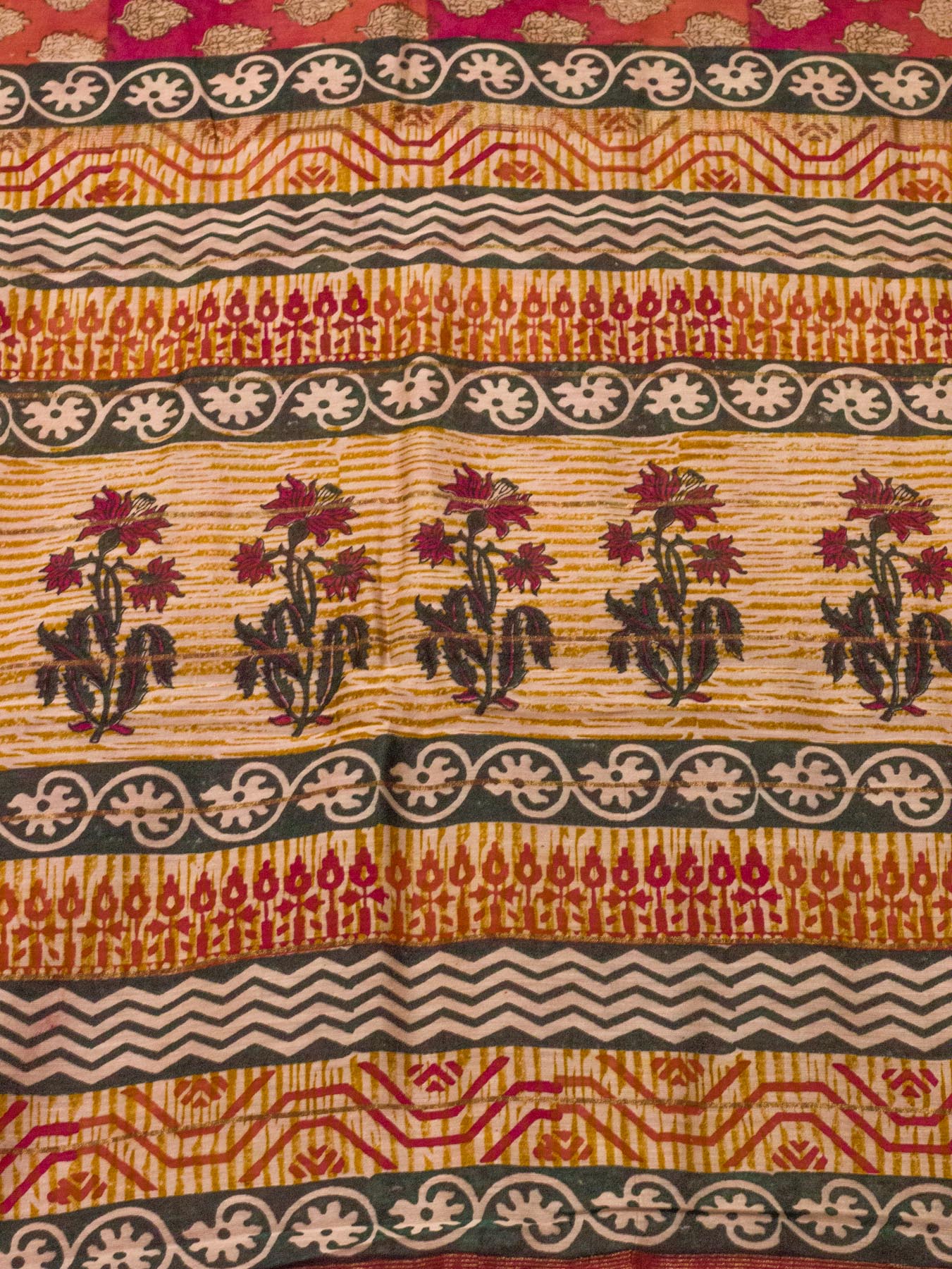 Orange Pink Pure Silk Cotton Chanderi Maheshwari Banarasi Block Print Saree Designer Zari Border