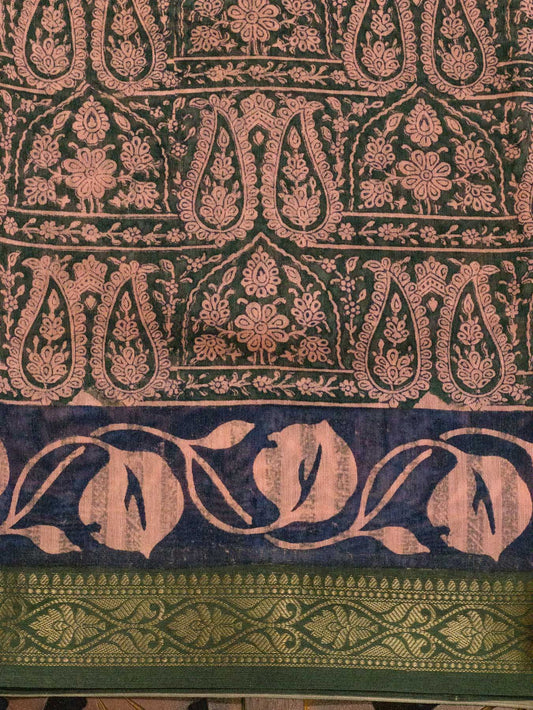 Blue Pink Pure Silk Cotton Chanderi Maheshwari Banarasi Block Print Saree Designer Zari Border