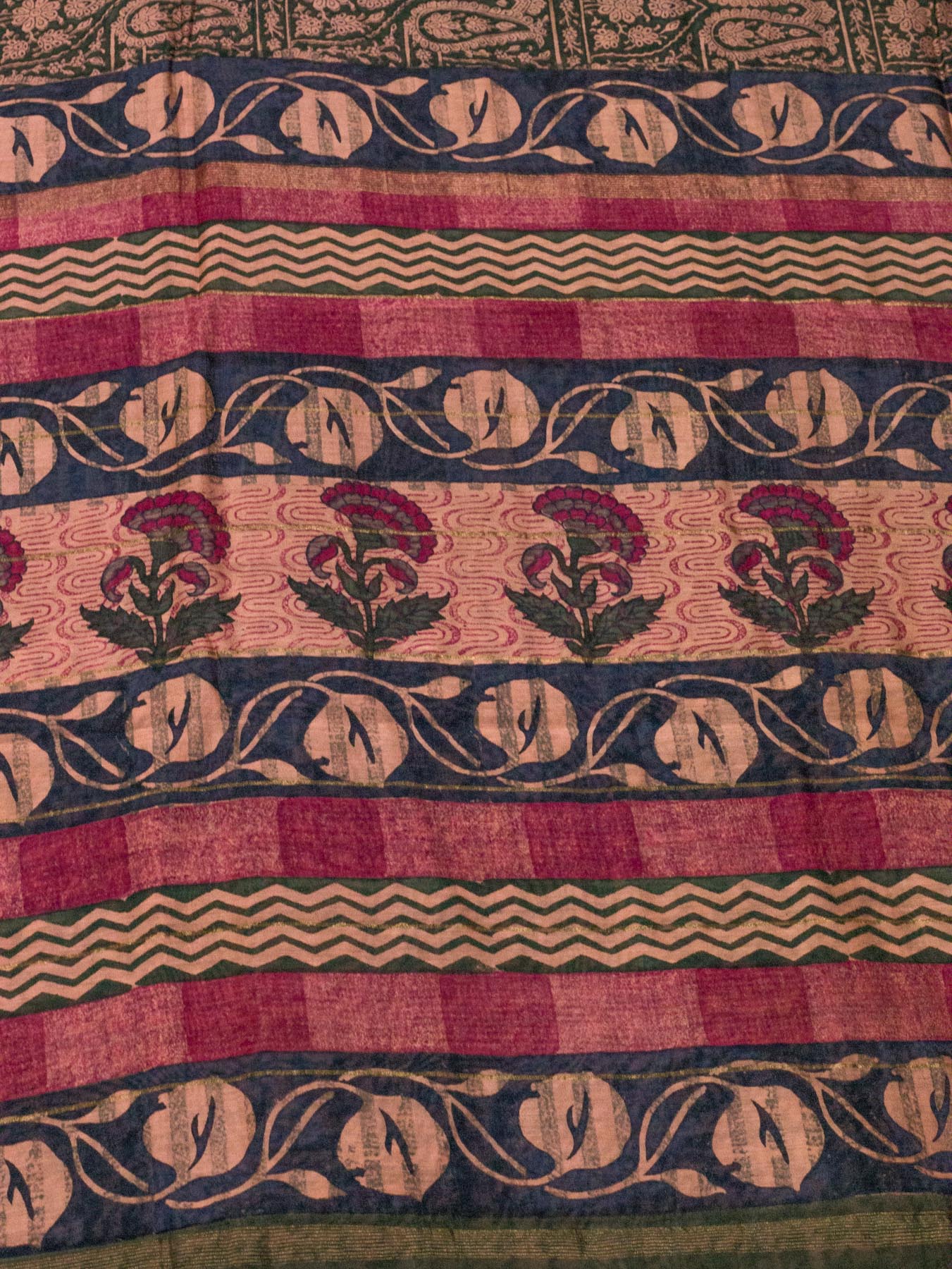 Blue Pink Pure Silk Cotton Chanderi Maheshwari Banarasi Block Print Saree Designer Zari Border