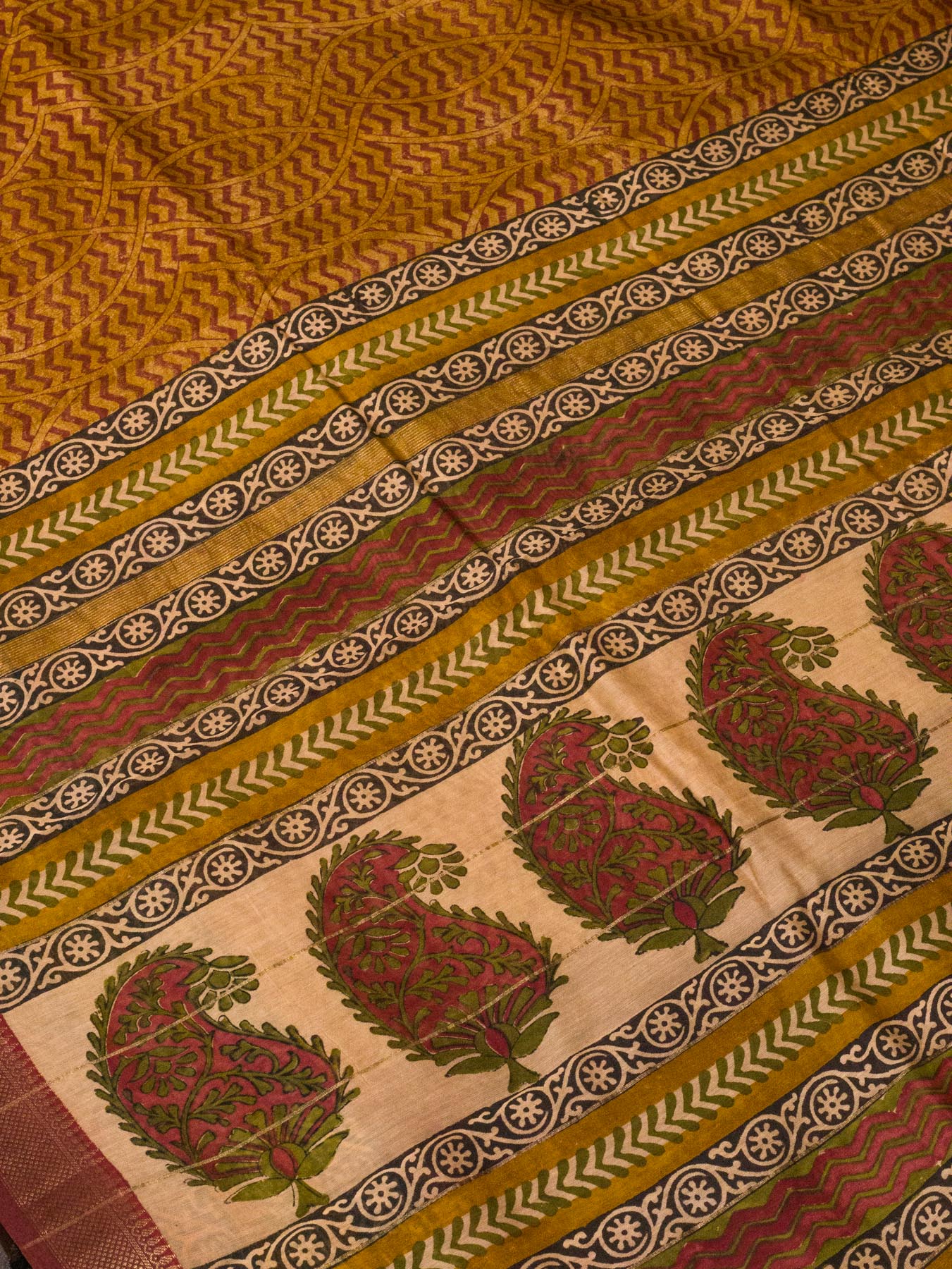 Yellow Pure Silk Cotton Chanderi Maheshwari Banarasi Block Print Saree Designer Zari Border