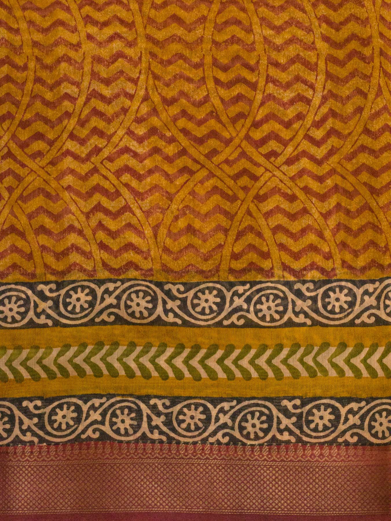 Yellow Pure Silk Cotton Chanderi Maheshwari Banarasi Block Print Saree Designer Zari Border
