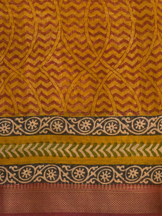 Yellow Pure Silk Cotton Chanderi Maheshwari Banarasi Block Print Saree Designer Zari Border