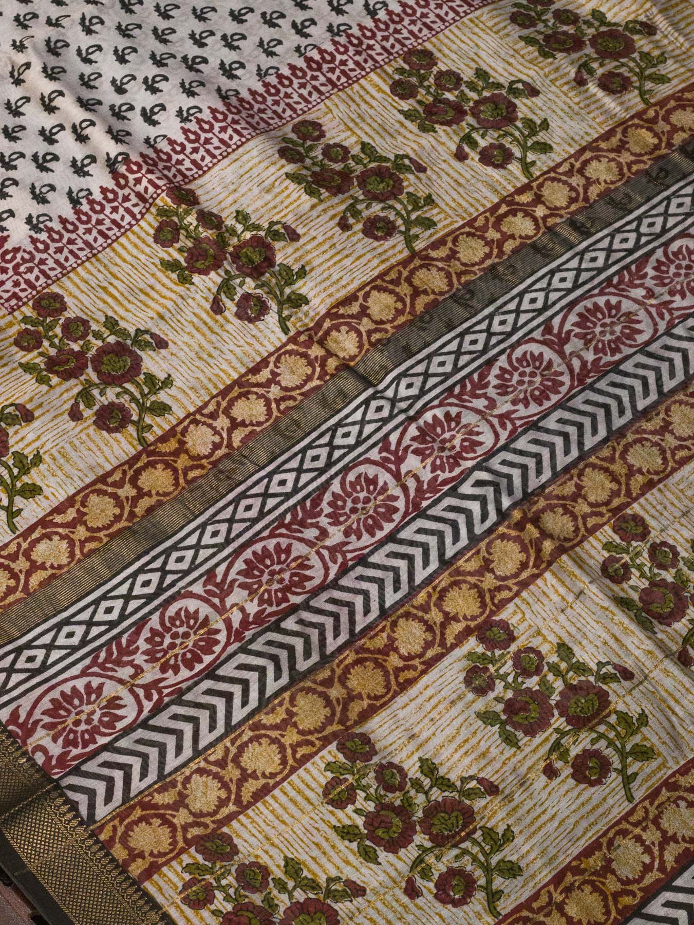 Blue Silk Cotton Chanderi Maheshwari Banarasi Block Print Saree Designer Zari Border