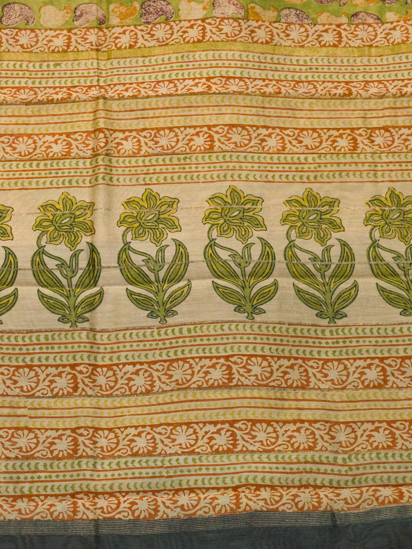 Green Silk Cotton Chanderi Maheshwari Banarasi Block Print Saree Designer Zari Border