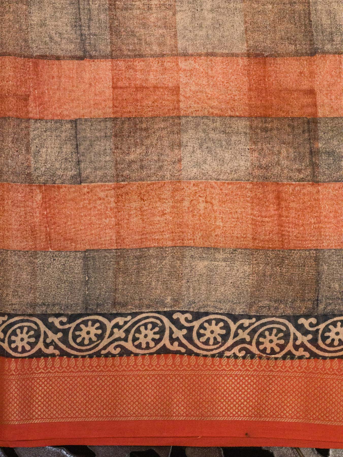 Salmon Peach Silk Cotton Chanderi Maheshwari Banarasi Block Print Saree Designer Zari Border