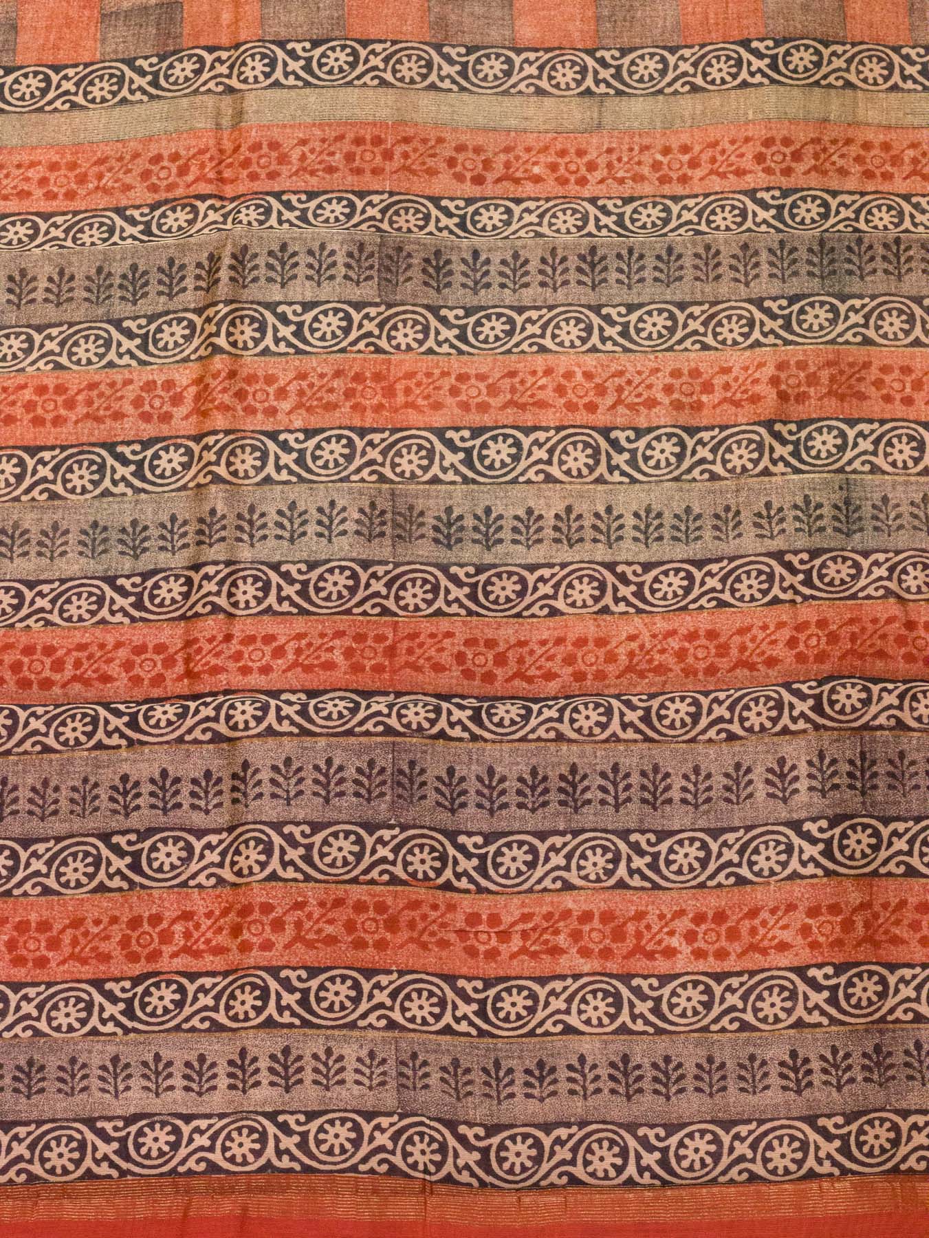 Salmon Peach Silk Cotton Chanderi Maheshwari Banarasi Block Print Saree Designer Zari Border