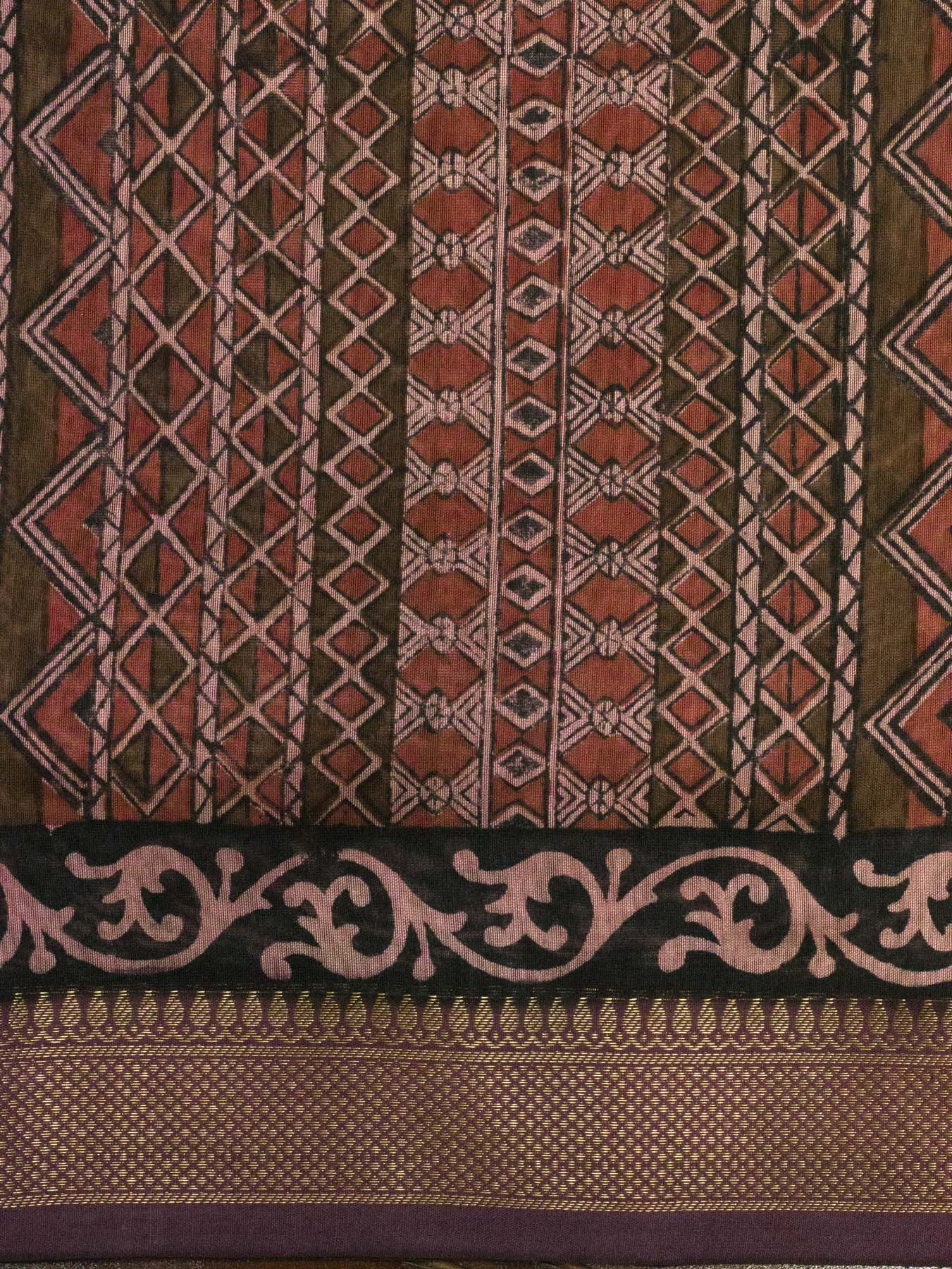 Baby Pink Silk Cotton Chanderi Maheshwari Banarasi Block Print Saree Designer Zari Border
