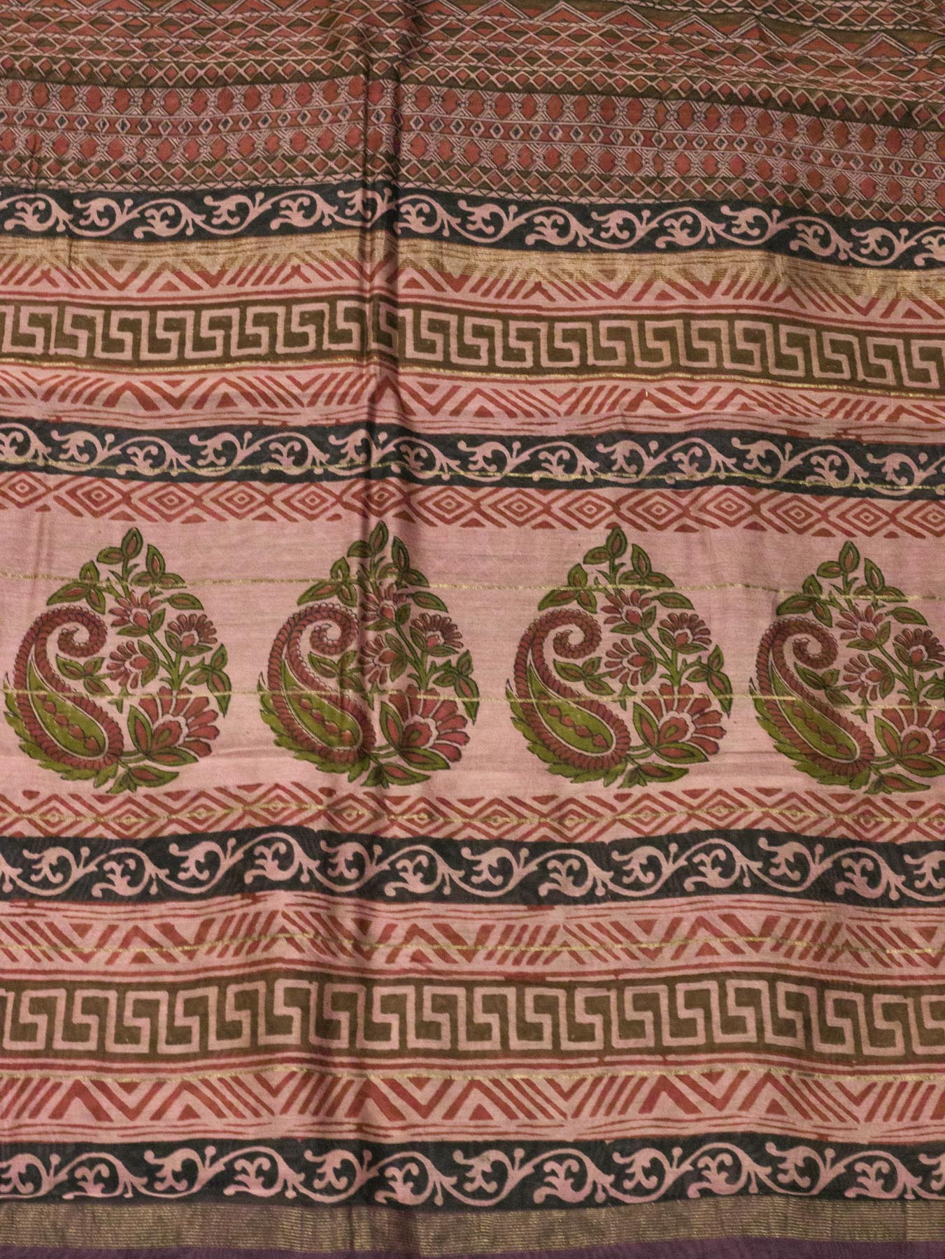 Baby Pink Silk Cotton Chanderi Maheshwari Banarasi Block Print Saree Designer Zari Border