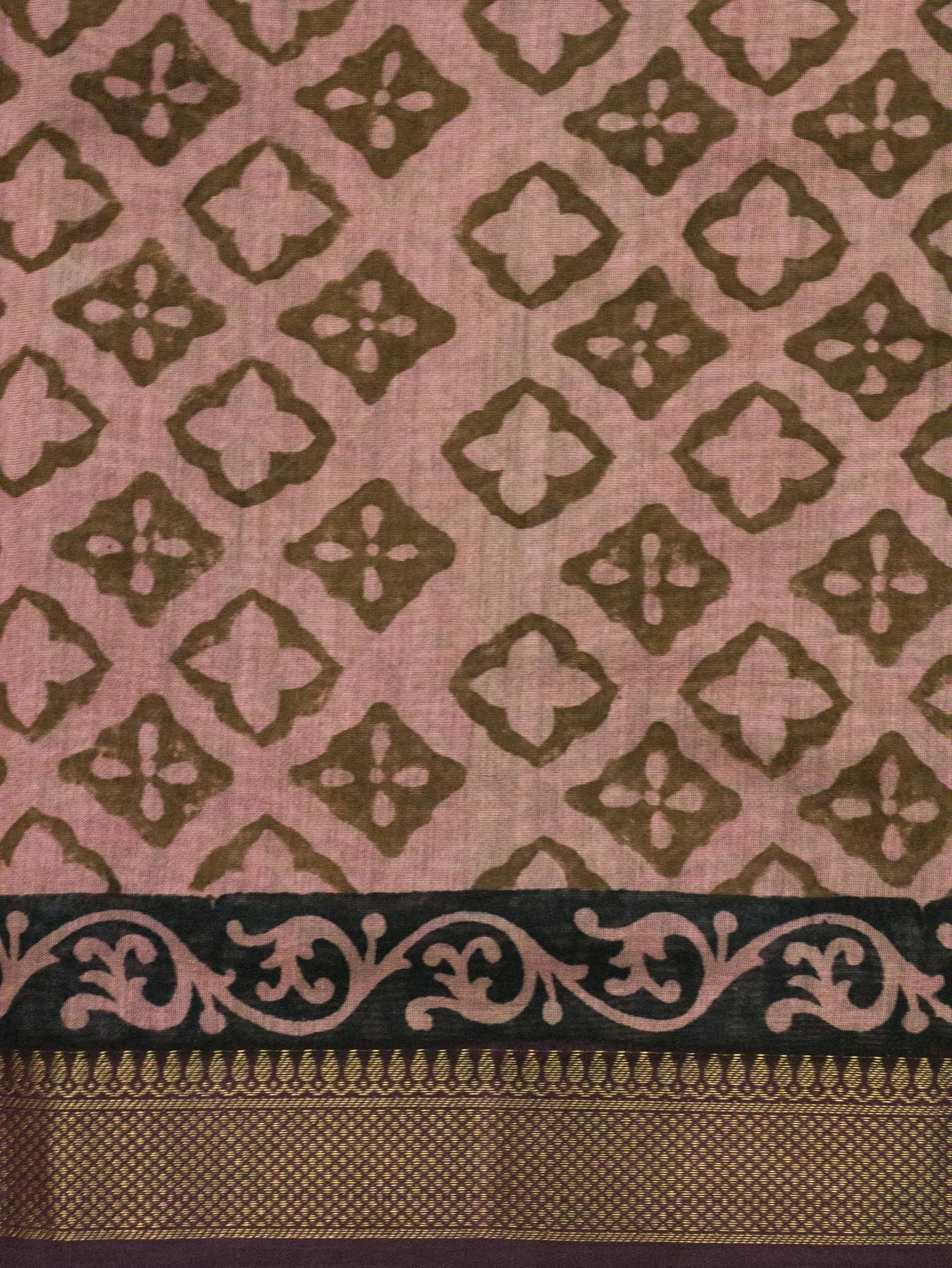 Baby Pink Silk Cotton Chanderi Maheshwari Banarasi Block Print Saree Designer Zari Border