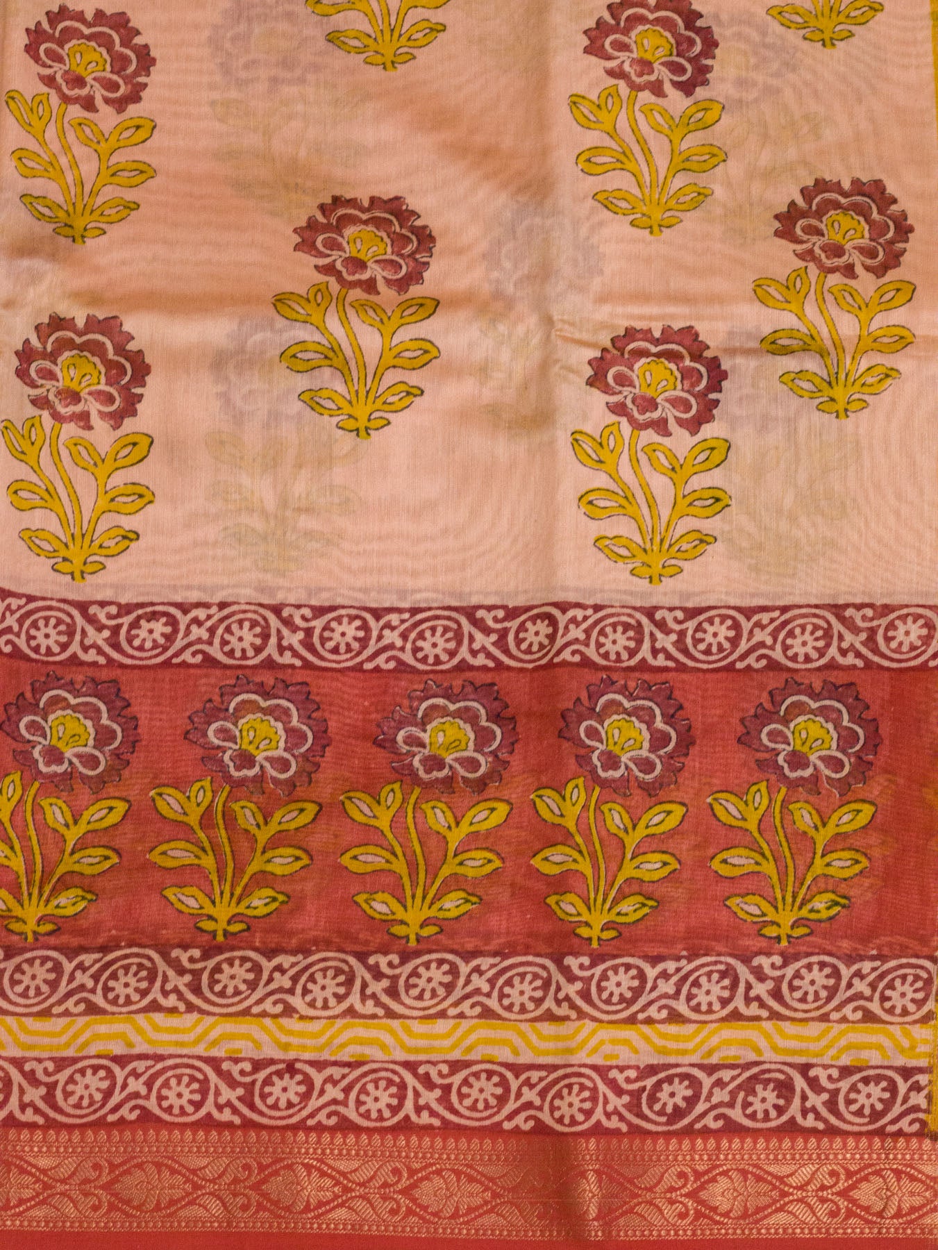 Peach Silk Cotton Chanderi Maheshwari Banarasi Block Print Saree Designer Zari Border
