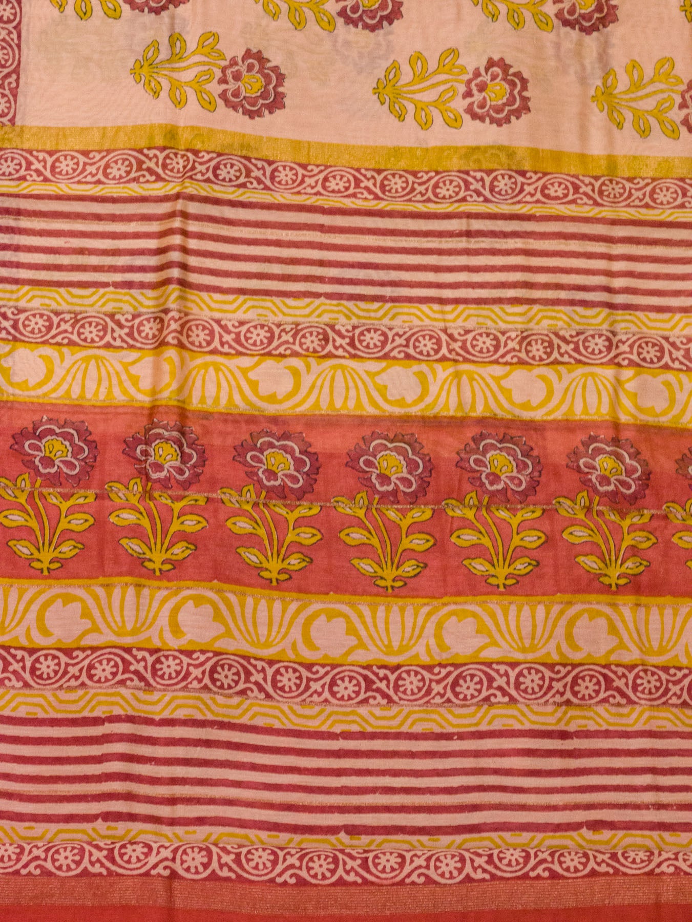 Peach Silk Cotton Chanderi Maheshwari Banarasi Block Print Saree Designer Zari Border